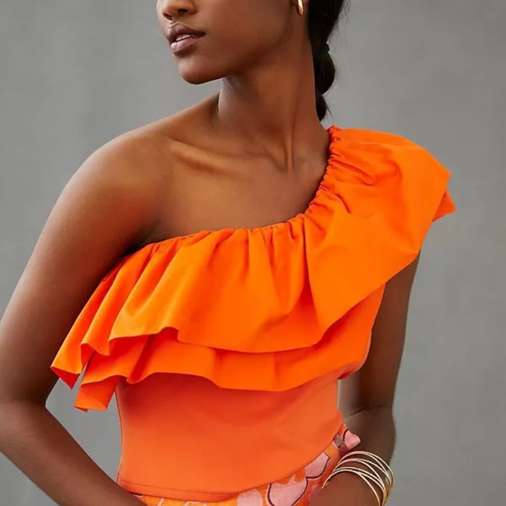 Sunday in Brooklyn Orange Ruffle Crop Top